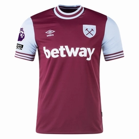 Raglan Sleeve Integration Umbro West Ham Home Jersey w/ EPL   No Room For Racism Patches 24/25 (Maroon/Sky Blue)