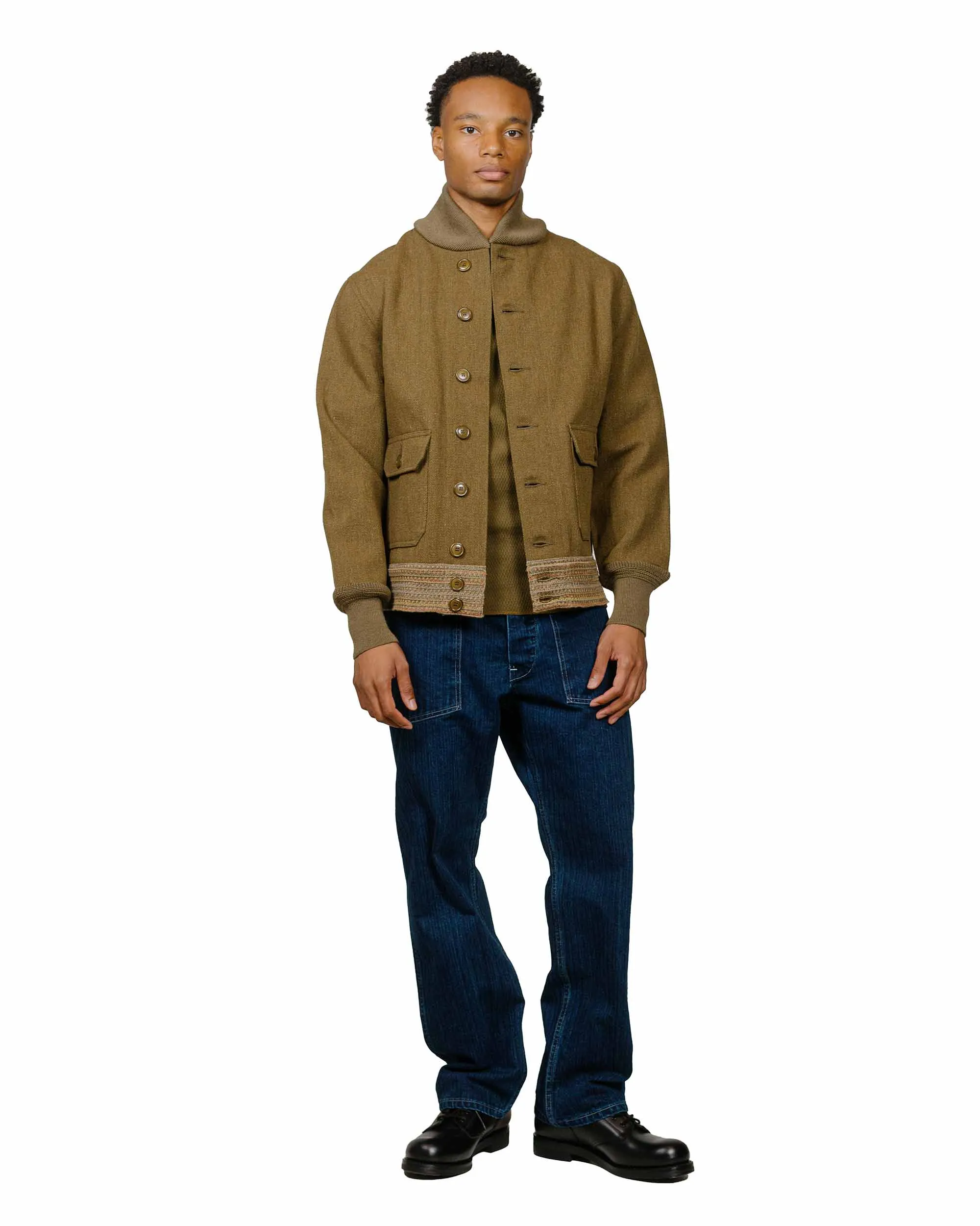 The Real McCoy's MC22109 U.S. Army Military Thermal Shirt Olive Non Iron Fabric Flatlock stitching