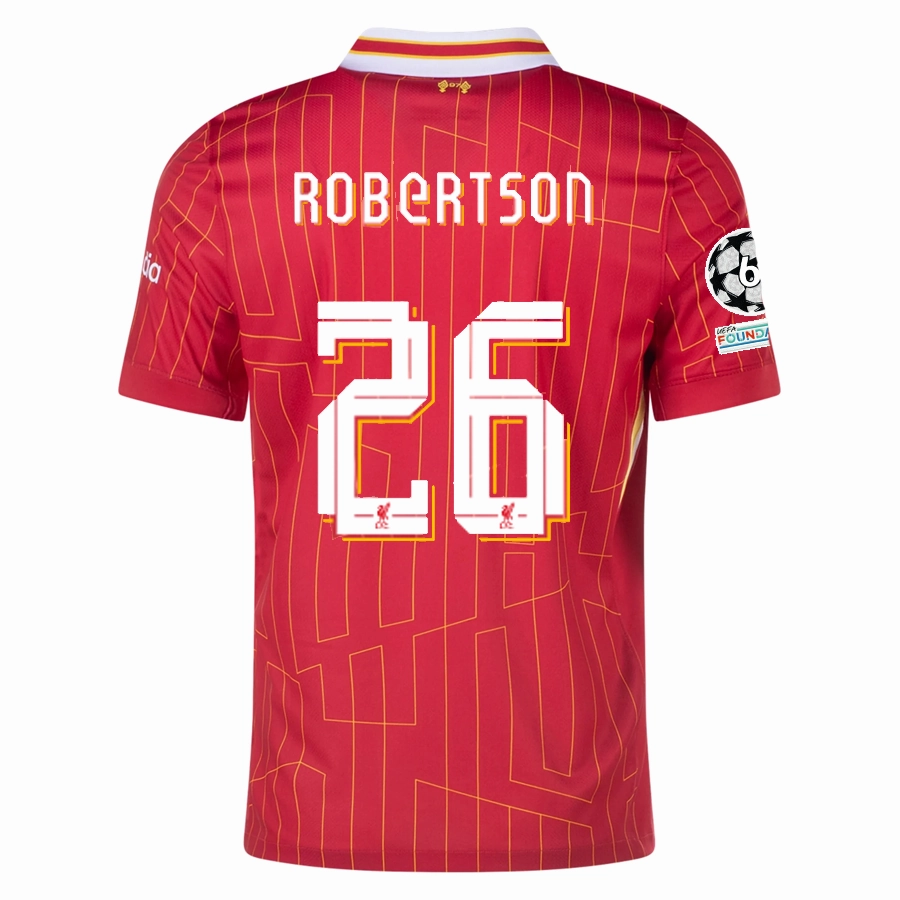 Nike Liverpool Andy Robertson Home Jersey w/ Champions League Patches 24/25 (Gym Red/Chrome Yellow) Bonded Hemline Thermal Barrier Interlock