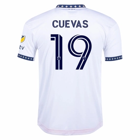 adidas Cuevas LA Galaxy Home Authentic Jersey 22/23 w/ MLS Patches (White) Athletic Collar Style