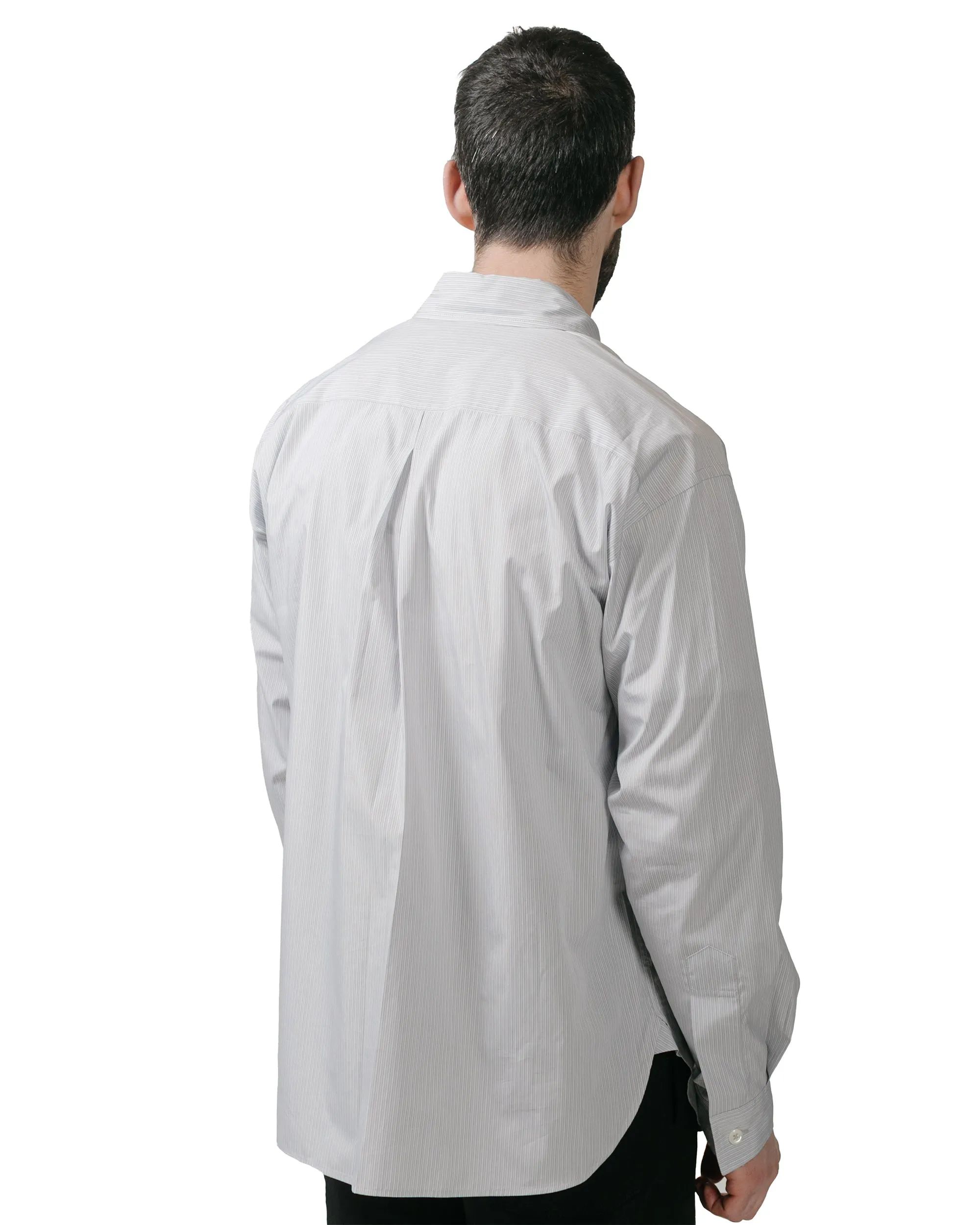 Soft Material Vibrant color Margaret Howell Half Placket Shirt Fine Stripe Cotton Poplin Grey/White