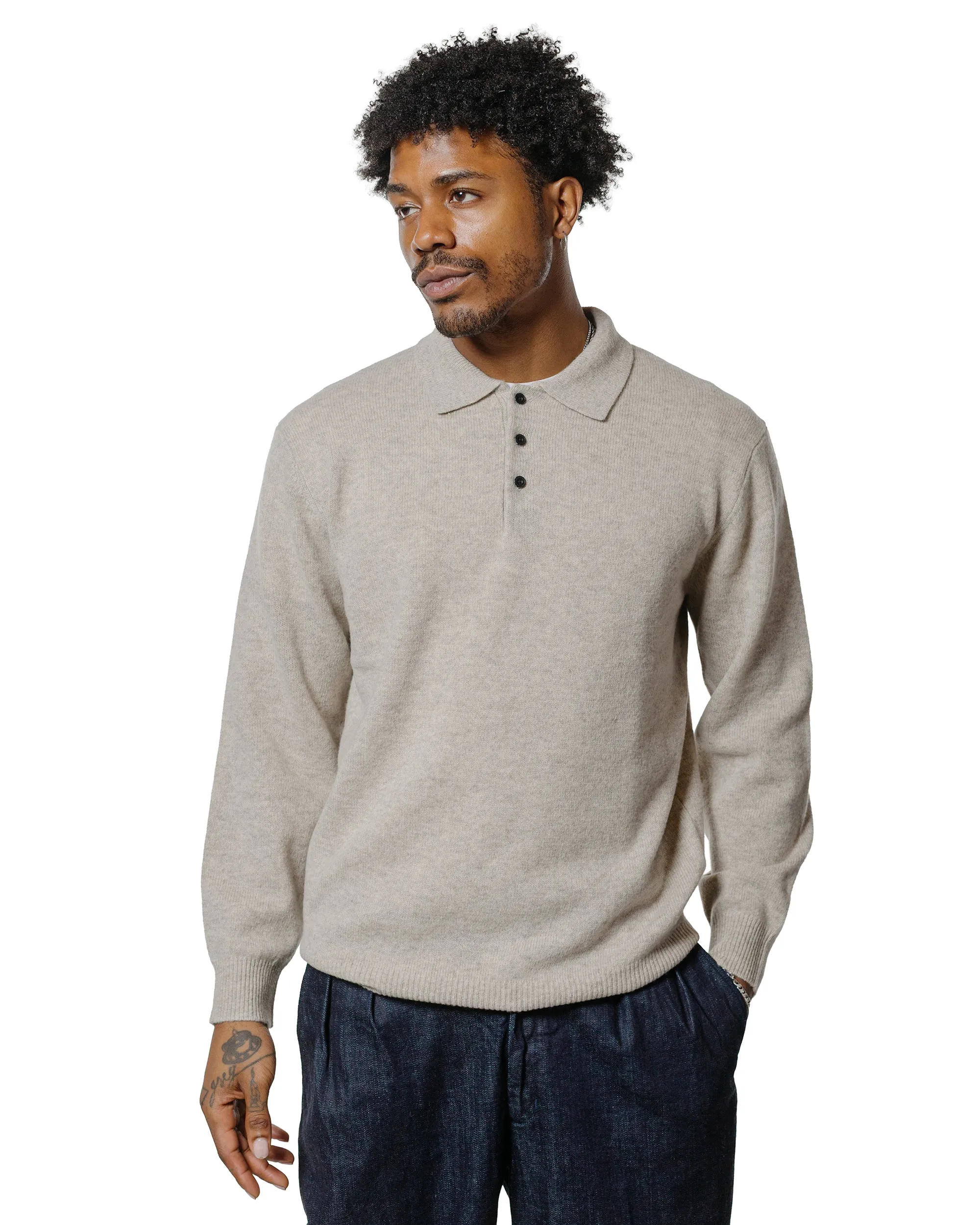 Comfortable For Walking Ribbed Hem Beams Plus Knit Polo 9G Beige