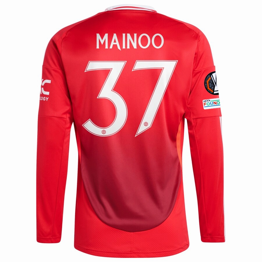 adidas Manchester United Kobbie Mainoo Long Sleeve Home Jersey w/ Europa League Patches 24/25 (Red) Smart Comfort