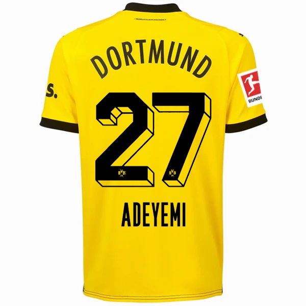 Puma Borussia Dortmund Karim Adeyemi Home Jersey w/ Bundesliga Patch 23/24 (Cyber Yellow/Puma Black) Contrast Binding Trim Durable Polyester Blend