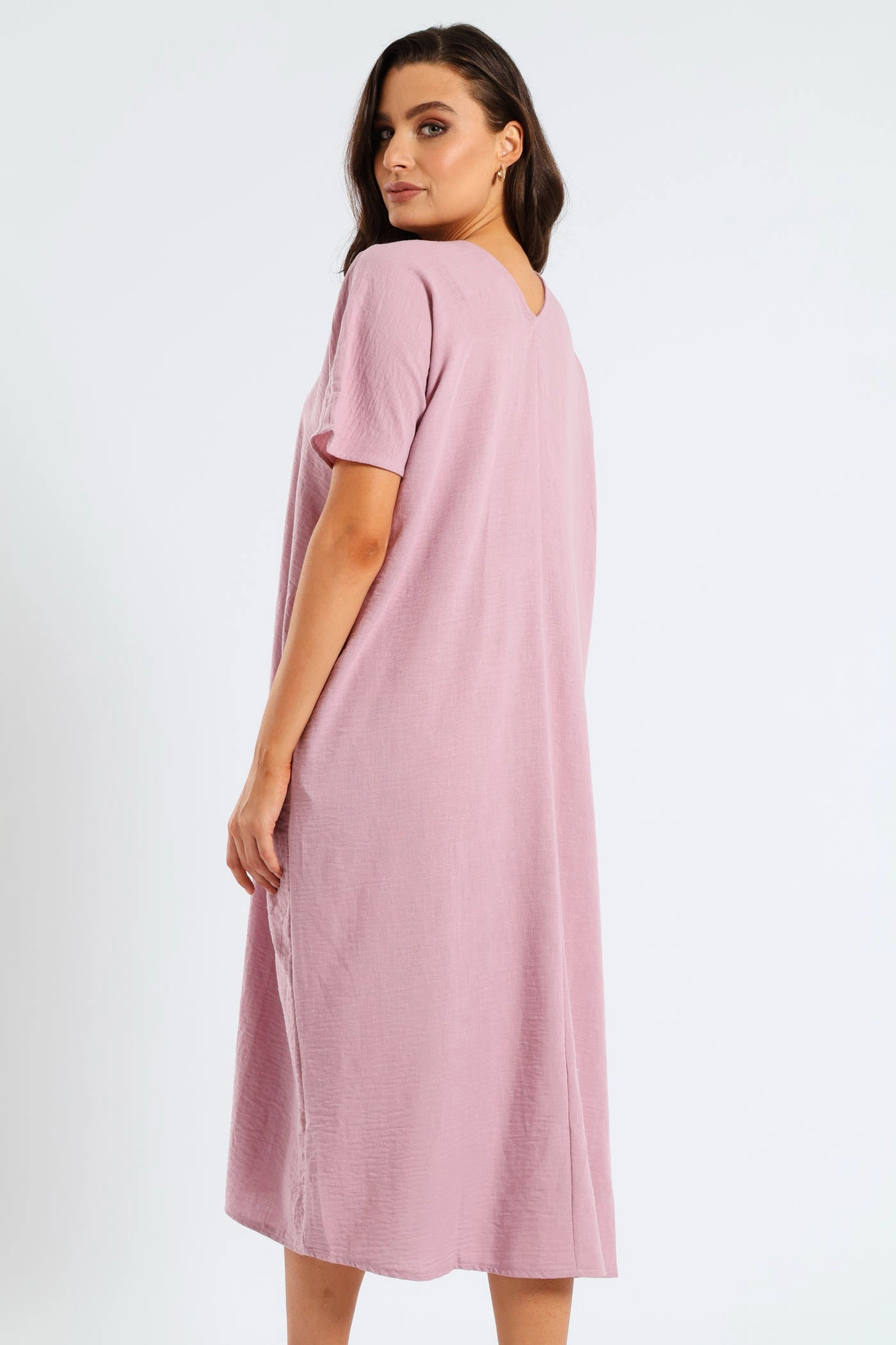 Event Favorite Daytime Look V-Neck Pleated Front Kaftan Midi Dress - Mauve