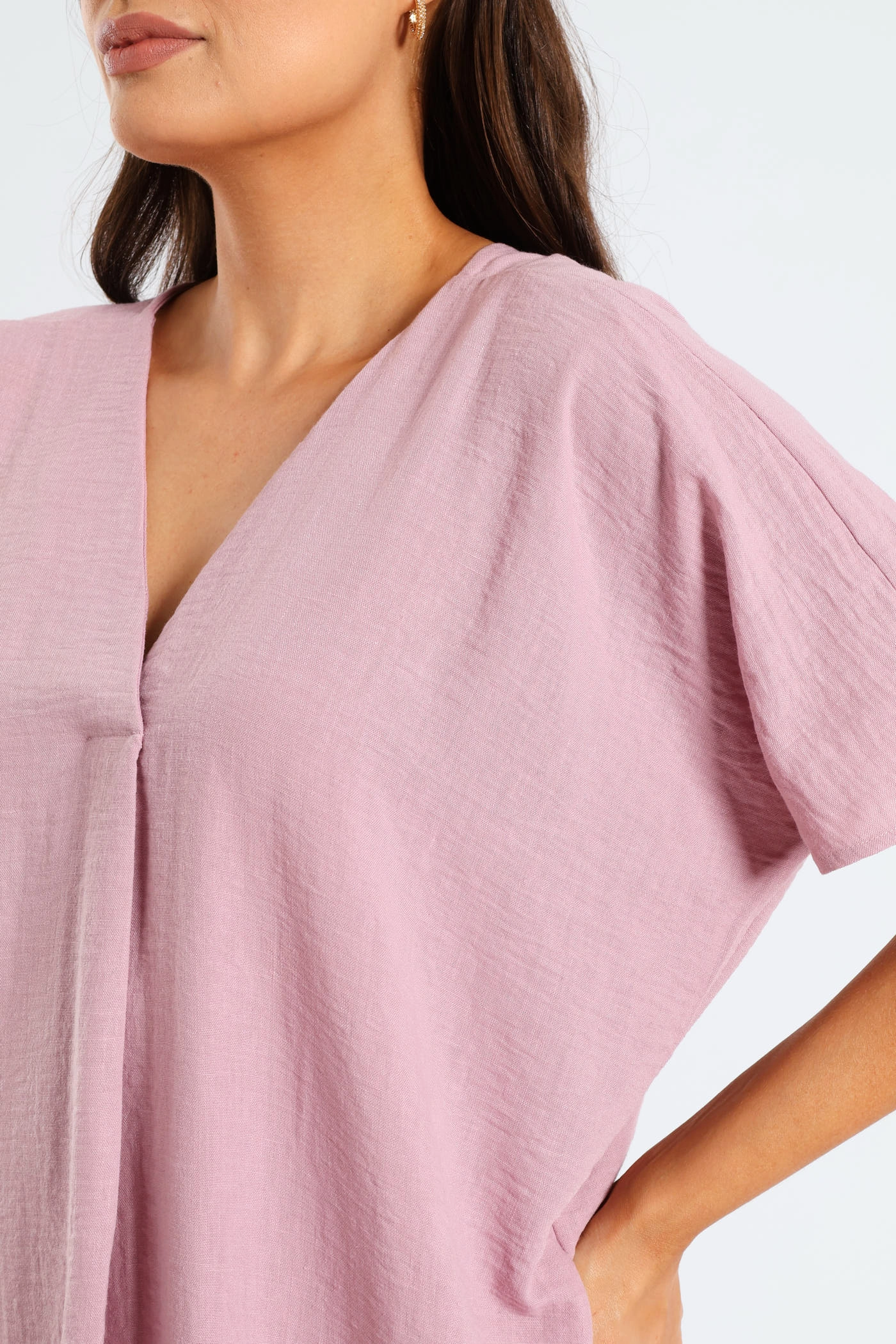 Relax Motion Bride Friend V-Neck Pleated Front Kaftan Midi Dress - Mauve
