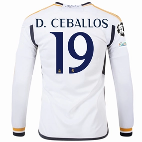 No Drag adidas Real Madrid Long Sleeve Dani Ceballos Home Jersey w/ Champions League   Club World Cup Patches 23/24 (White)