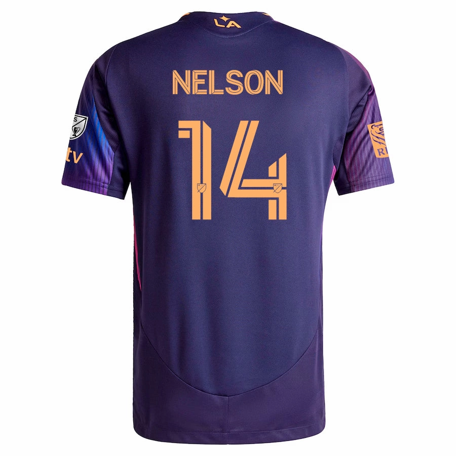 Layer Comfort adidas John Nelson LA Galaxy Authentic Away Jersey w/ MLS   Apple TV   RBC Sponsor 25/26 (Purple)