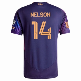 Layer Comfort adidas John Nelson LA Galaxy Authentic Away Jersey w/ MLS   Apple TV   RBC Sponsor 25/26 (Purple)