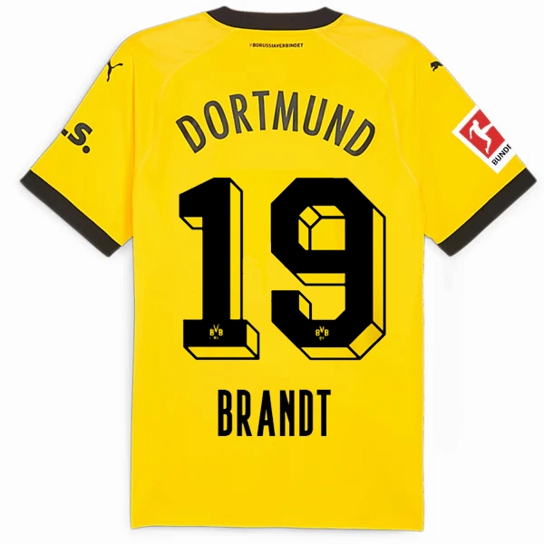 Ergonomic Articulated Fit Puma Borussia Dortmund Authentic Julian Brandt Home Jersey w/ Bundesliga Patch 23/24 (Cyber Yellow/Puma Black)