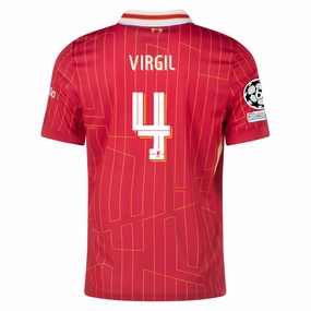 Unisex Fit Nike Liverpool Virgil Van Dijk Home Jersey w/ Champions League Patches 24/25 (Gym Red/Chrome Yellow)