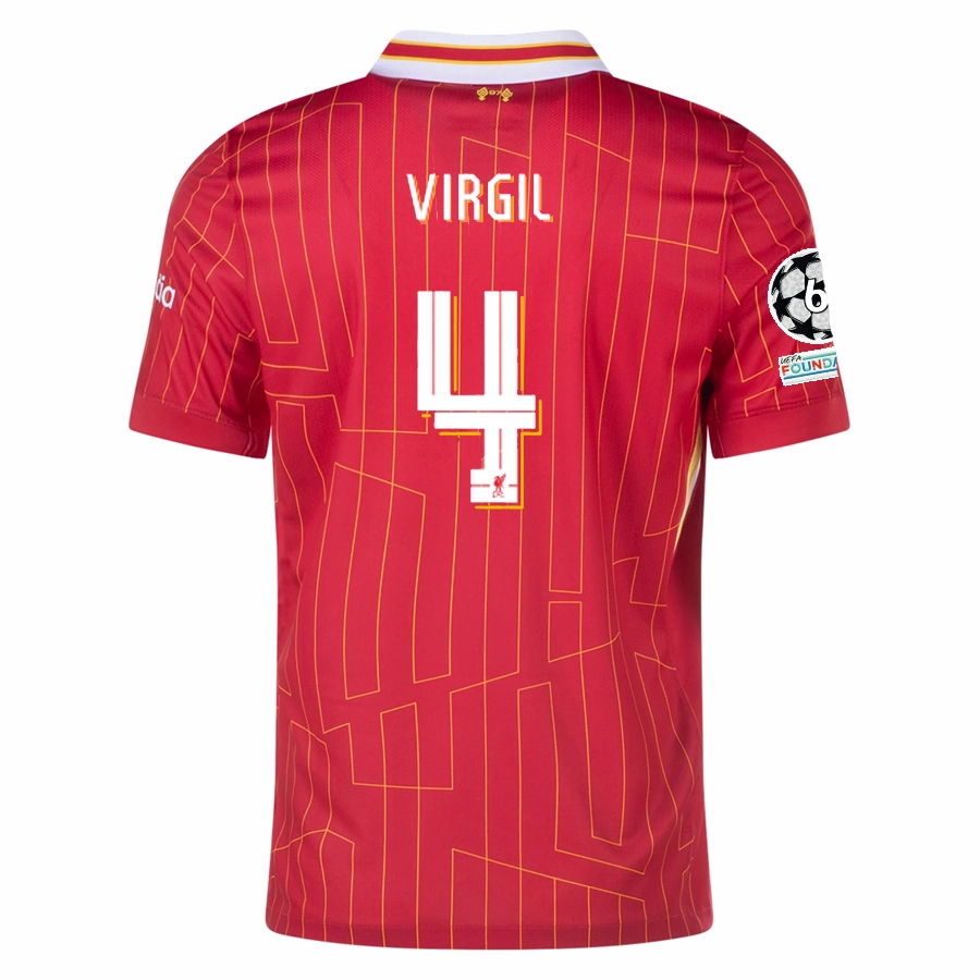 Nike Liverpool Virgil Van Dijk Home Jersey w/ Champions League Patches 24/25 (Gym Red/Chrome Yellow) Athletic Silicone Trim