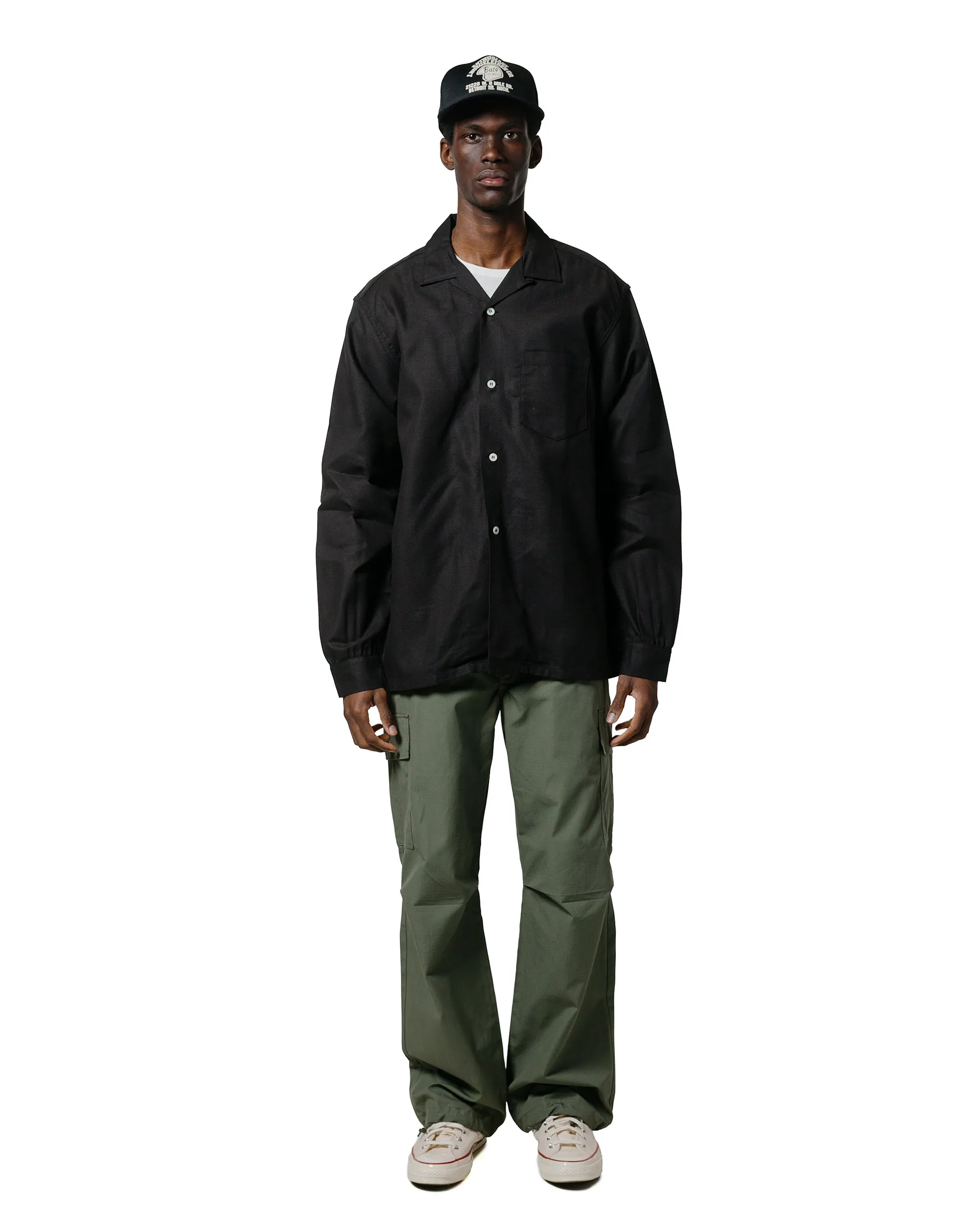 The Real McCoy's MS25010 Joe McCoy Panama Shirt L/S Black Fashion Statement Wrinkle Resistant