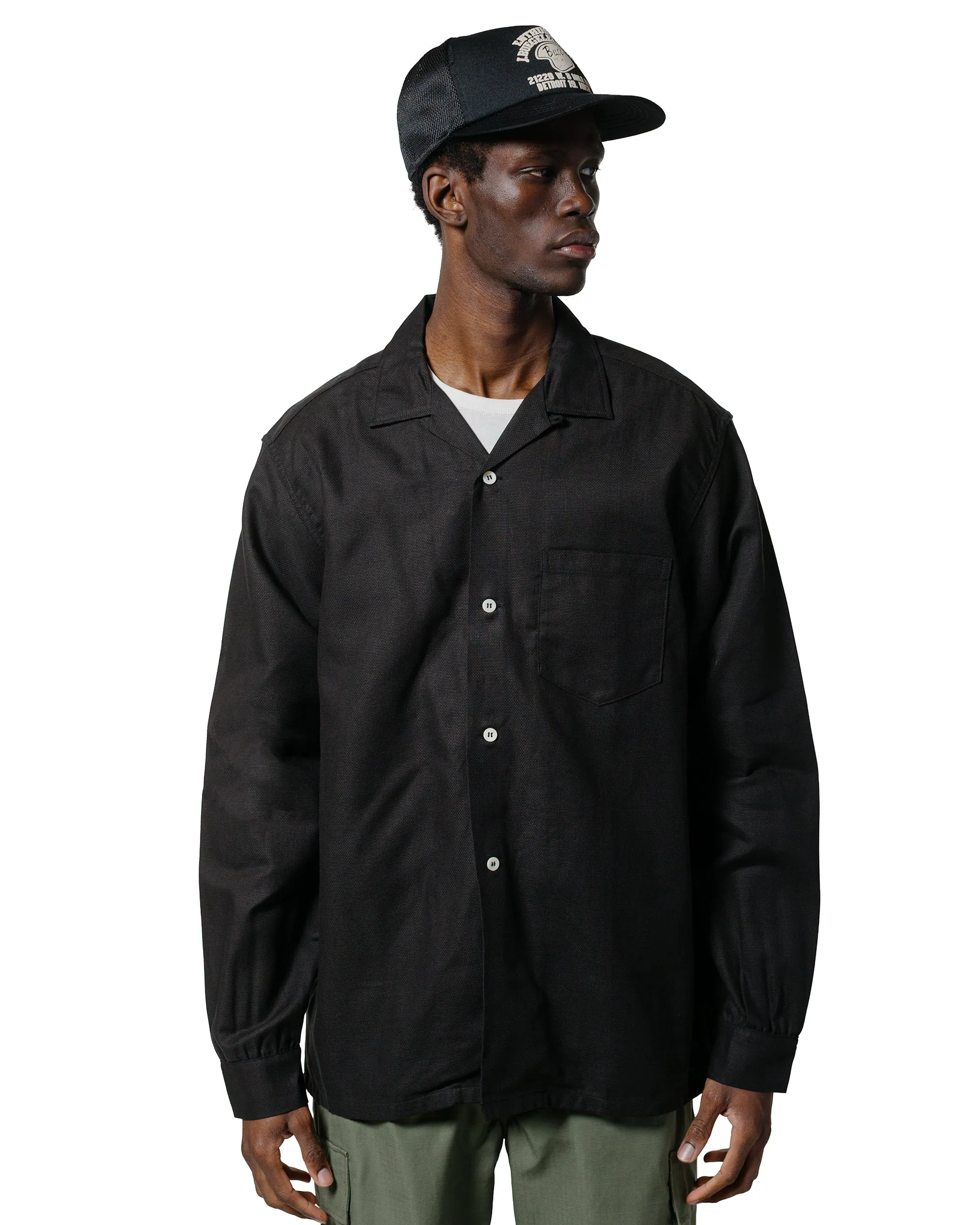 The Real McCoy's MS25010 Joe McCoy Panama Shirt L/S Black crew neck Structured Collar