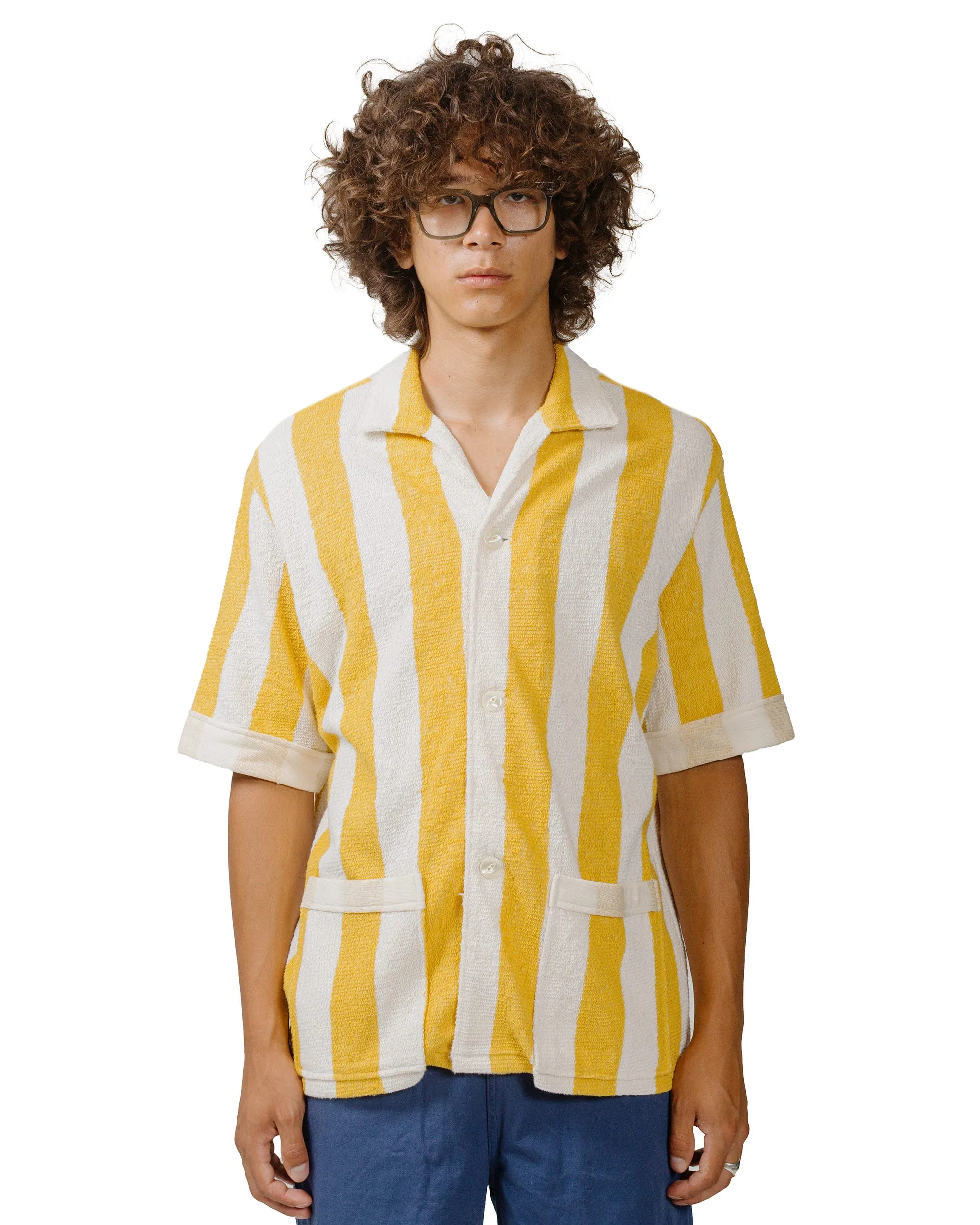 Non Chafe Seams BBQ Party The Real McCoy's MC24015 Stripe Cotton Pile Beach Shirt Yellow