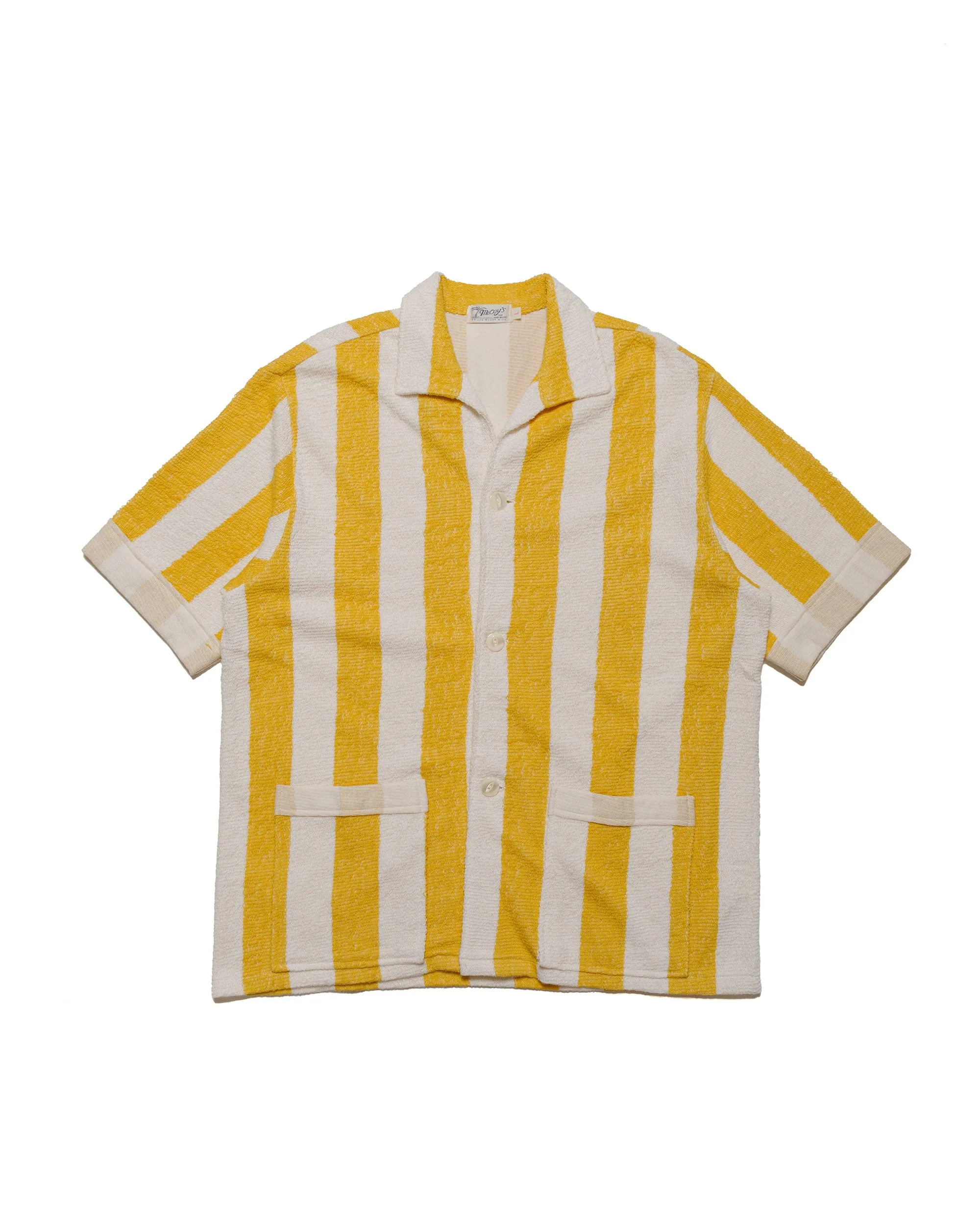 The Real McCoy's MC24015 Stripe Cotton Pile Beach Shirt Yellow Urban Edge Tailored Cut