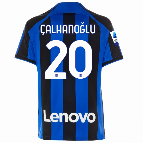 Nike Inter Milan Calhanoglu Home Jersey w/ Serie A   Copa Italia Patches 22/23 (Lyon Blue/Black) Double Stitched Hemming Laser Cut Vents