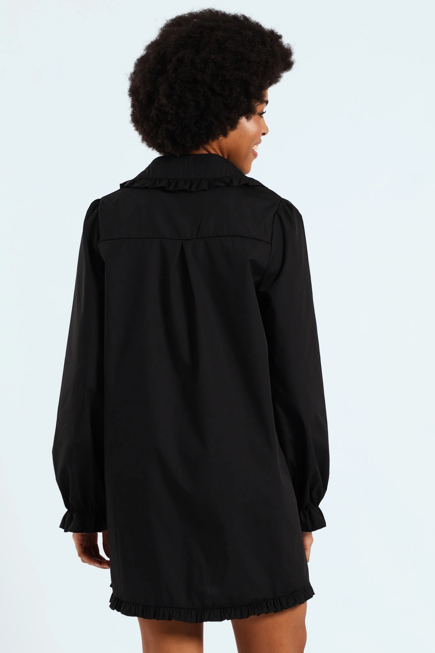 Collared Frill Hem Mini Dress - Black Sophisticated Edge
