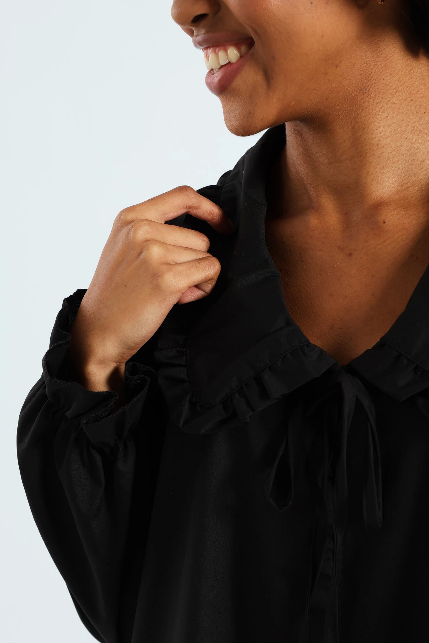 Collared Frill Hem Mini Dress - Black Relaxed Vibe Layered-Look