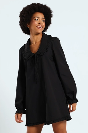 Classic sheath dress Collared Frill Hem Mini Dress - Black