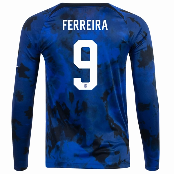 Agility Wear High Elasticity Fabric Nike United States Jesus Ferreira Long Sleeve Away Jersey 22/23 (Bright Blue/White)