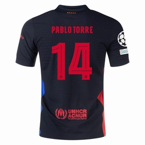 Quick Drying Nike Barcelona Authentic Pablo Torre Away Jersey w/ Champions League Patches 24/25 (Black/University Red/Hyper Royal)