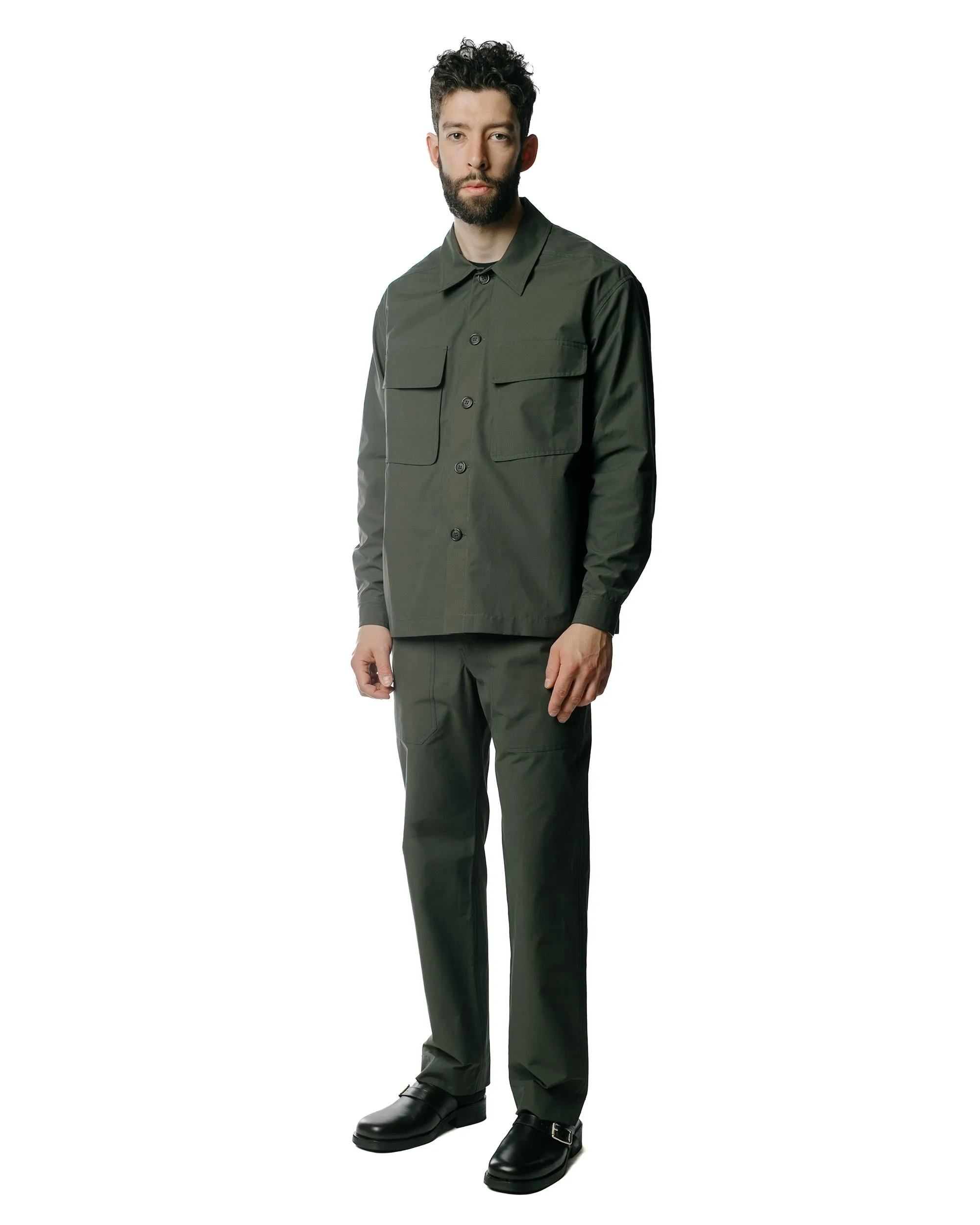 Quick Release Placket Unstructured Shoulder Wanze Boxy Overshirt Structured Cotton Green Smoke