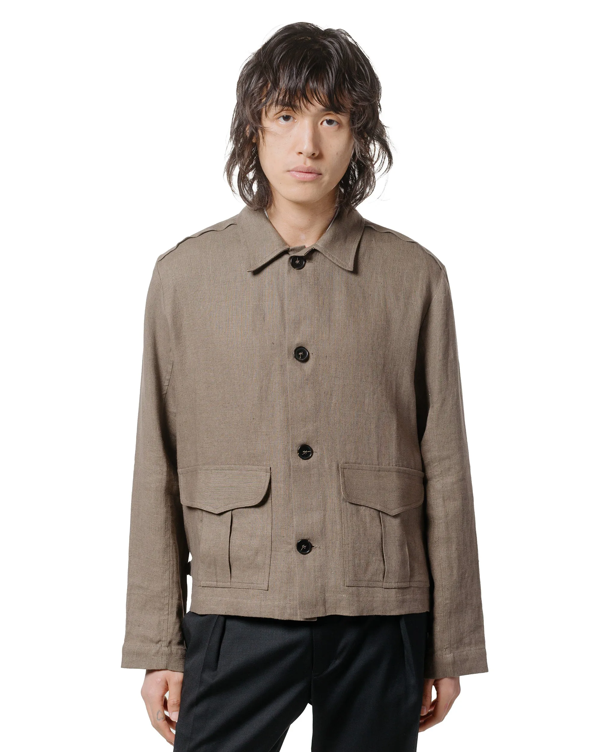 Wanze Button Up Blouson Natural Linen Taupe Breathable mesh Eco Friendly Production