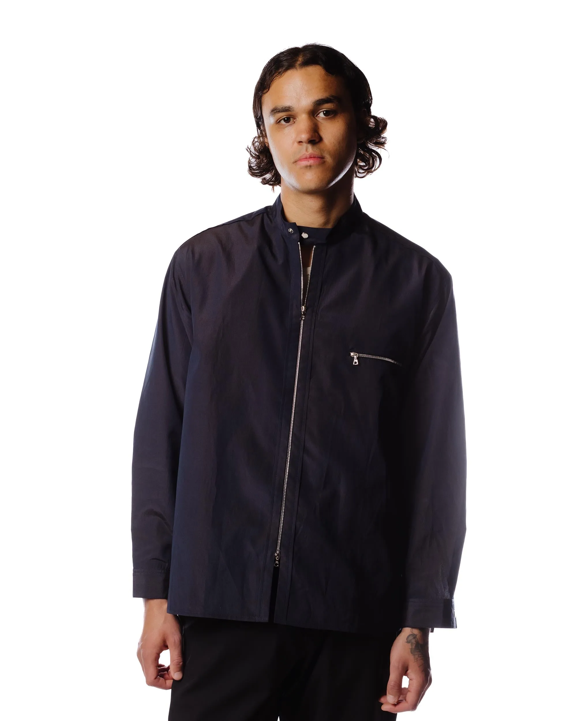 Anti Pill Treatment Wanze Moto Zip Shirt Cotton Navy