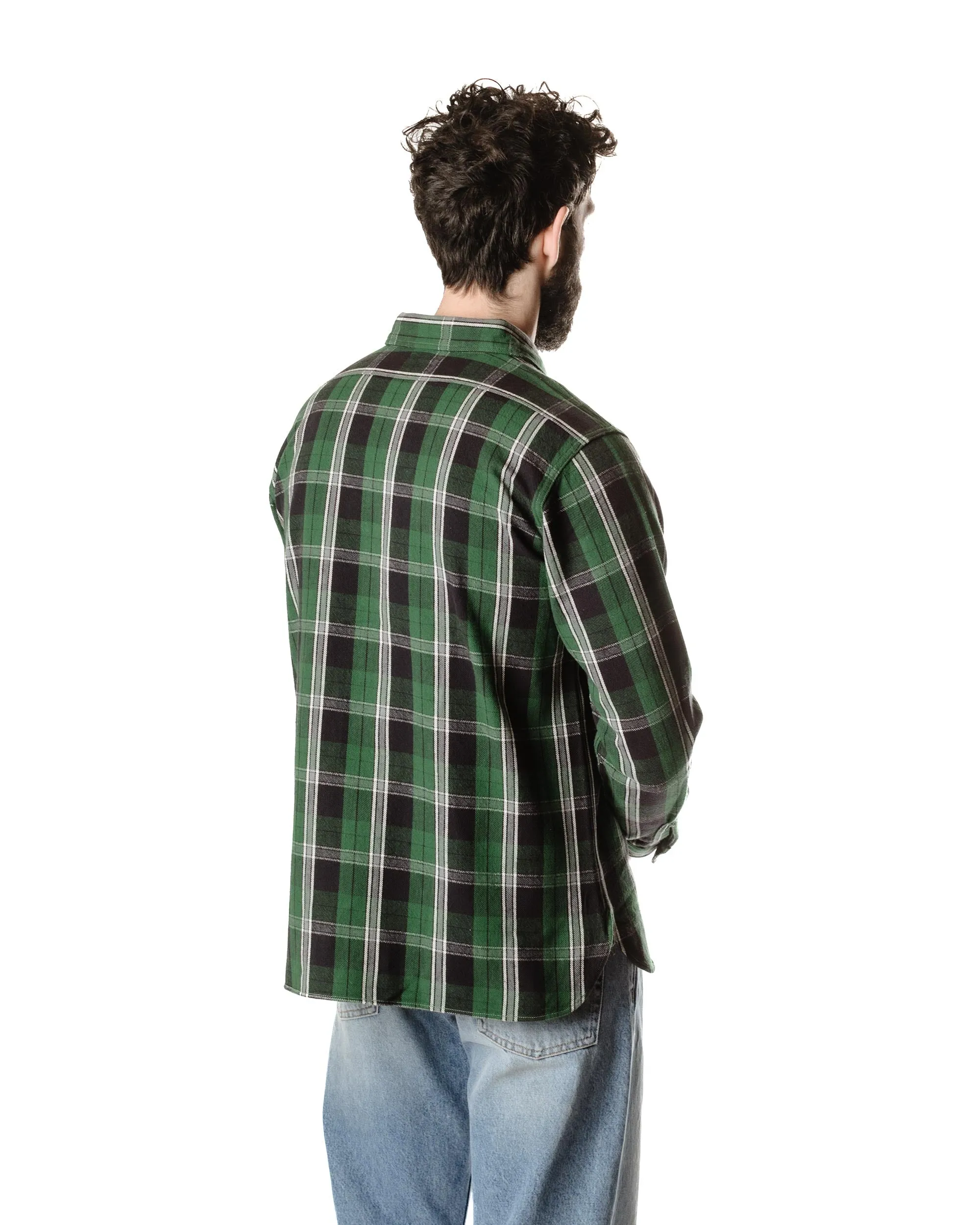 Anti Pilling Treatment natural fiber Warehouse Lot. 3022 Flannel Shirt With Chinstrap G Pattern Green (One Wash)