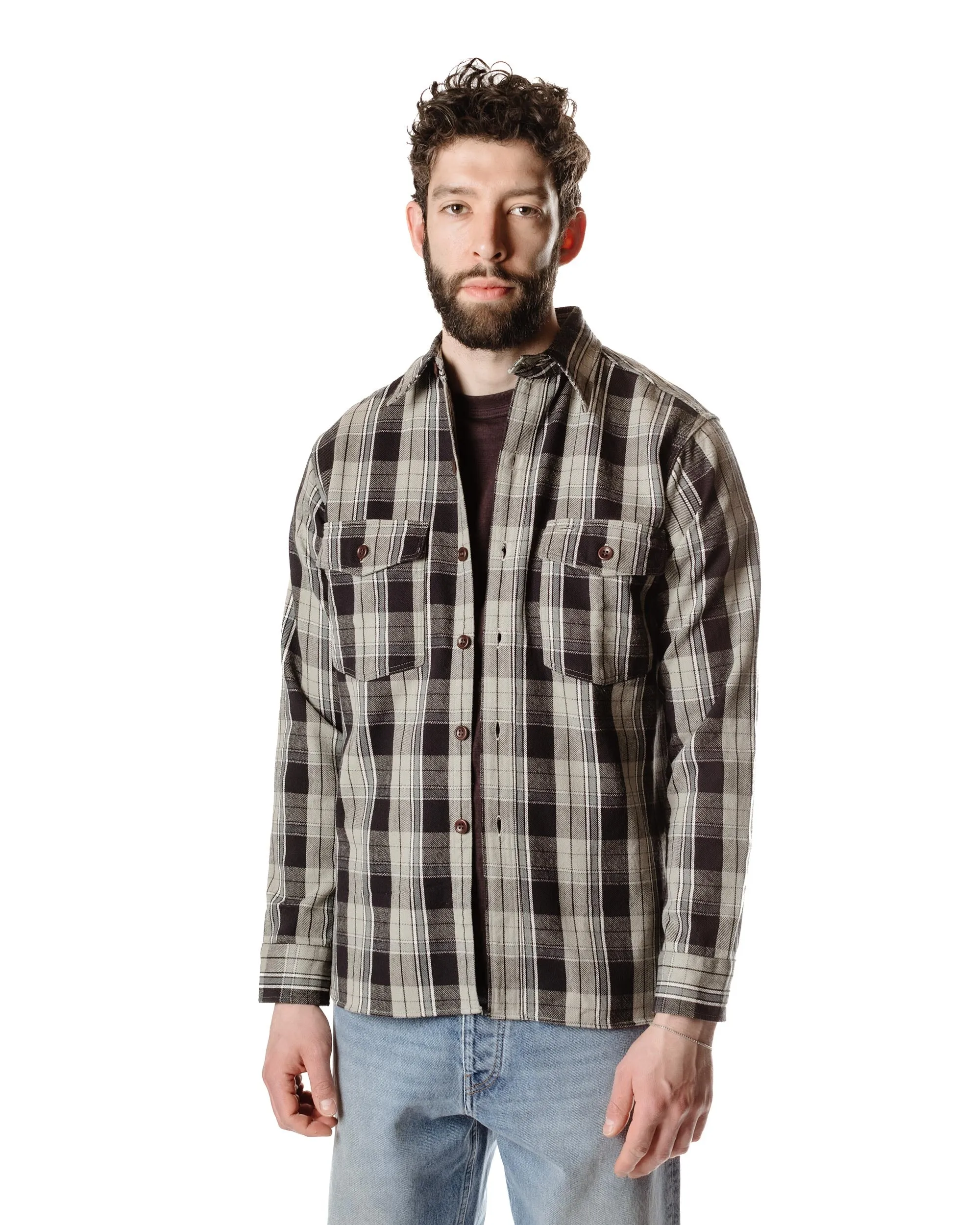 Summer Camp Warehouse Lot. 3022 Flannel Shirt With Chinstrap G Pattern Grey (One Wash)
