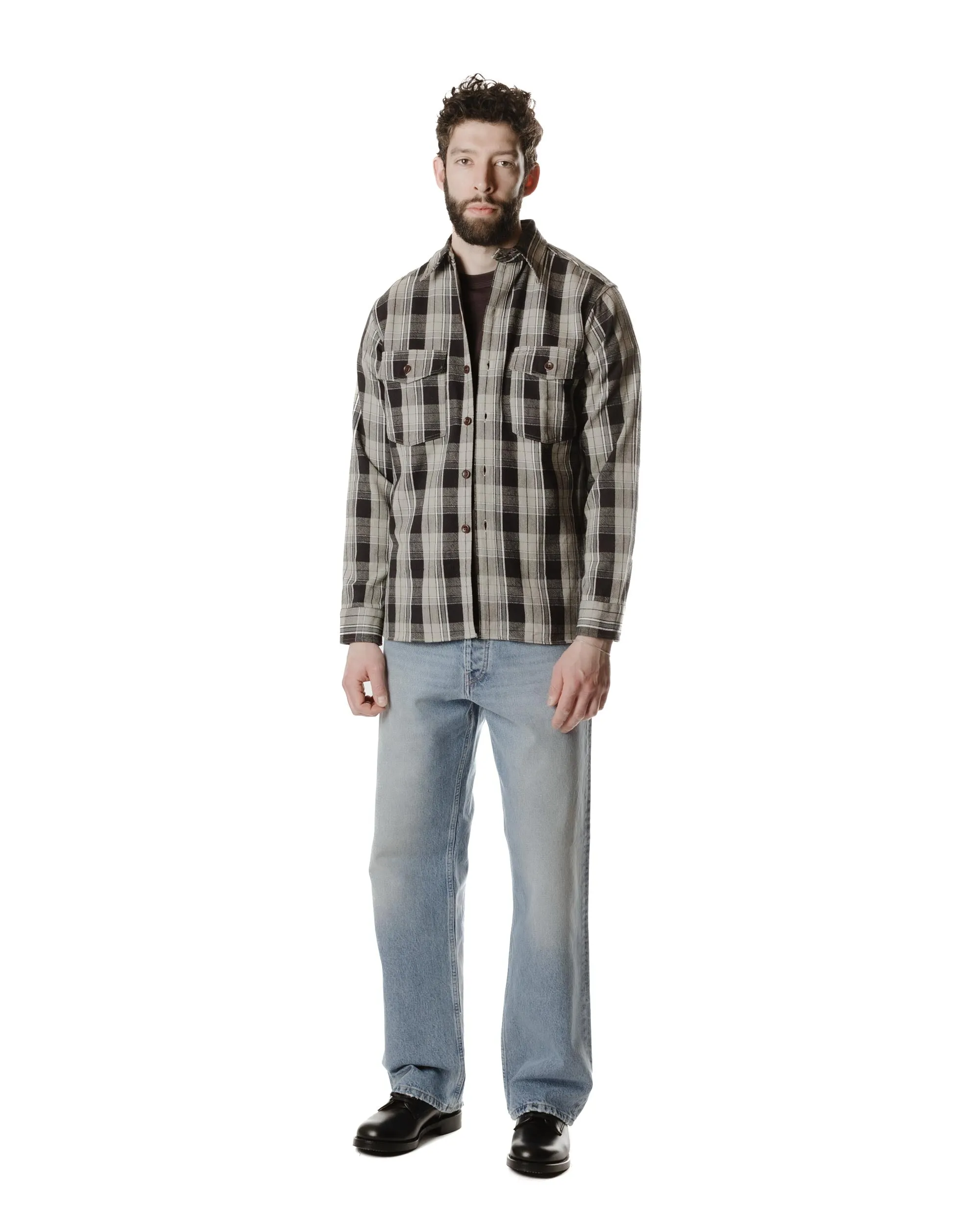 Youthful Vibe Warehouse Lot. 3022 Flannel Shirt With Chinstrap G Pattern Grey (One Wash)
