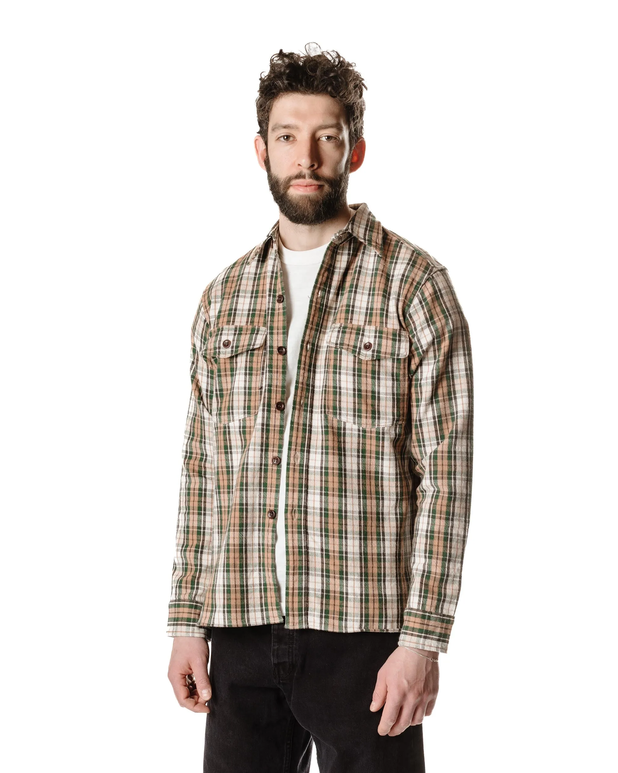 Warehouse Lot. 3022 Flannel Shirt With Chinstrap H Pattern Salmon (One Wash) Military Inspired Hooded Option
