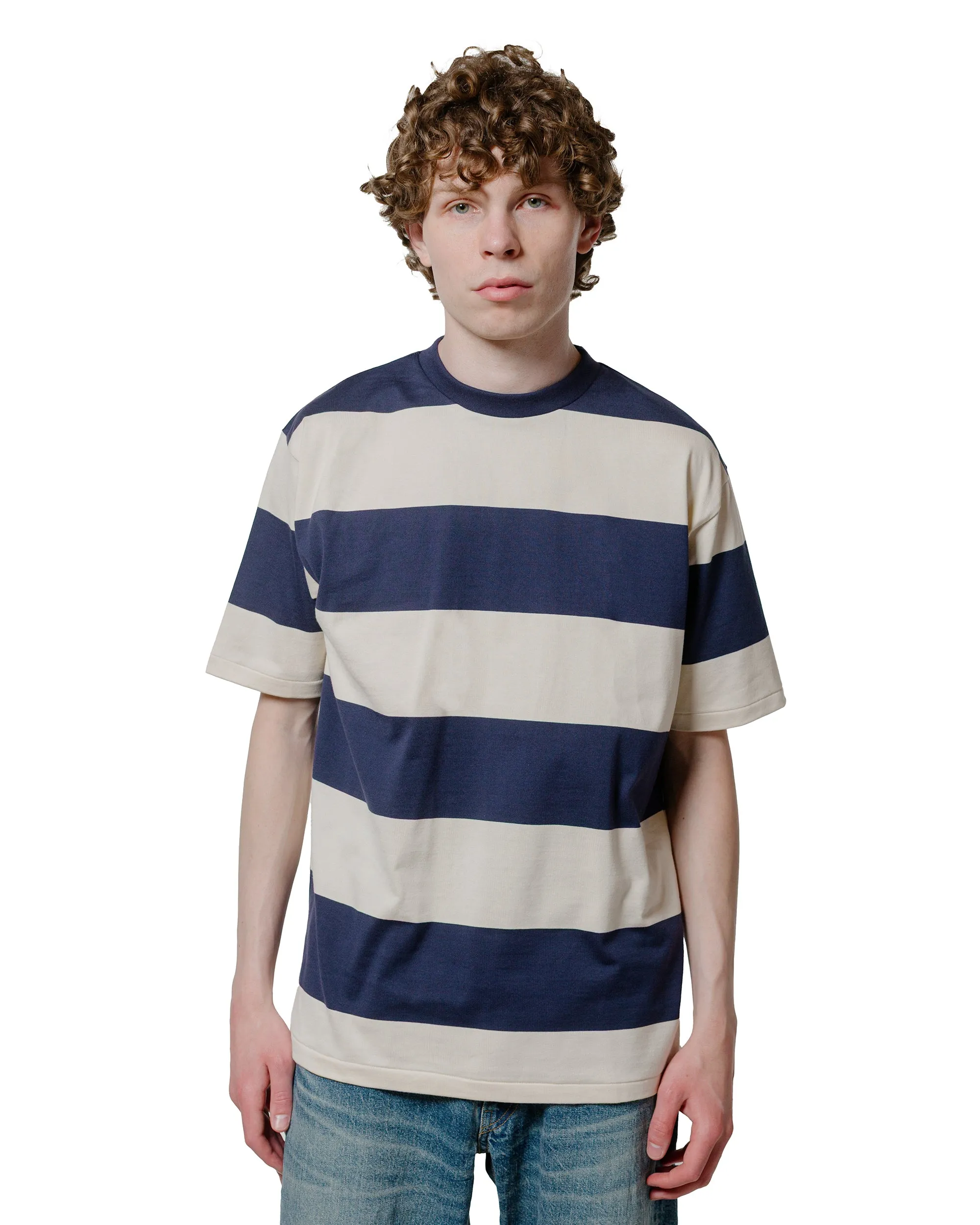 Warehouse Lot. 4108 S/S 4in Border T Navy/Kinari Travel Trend Look