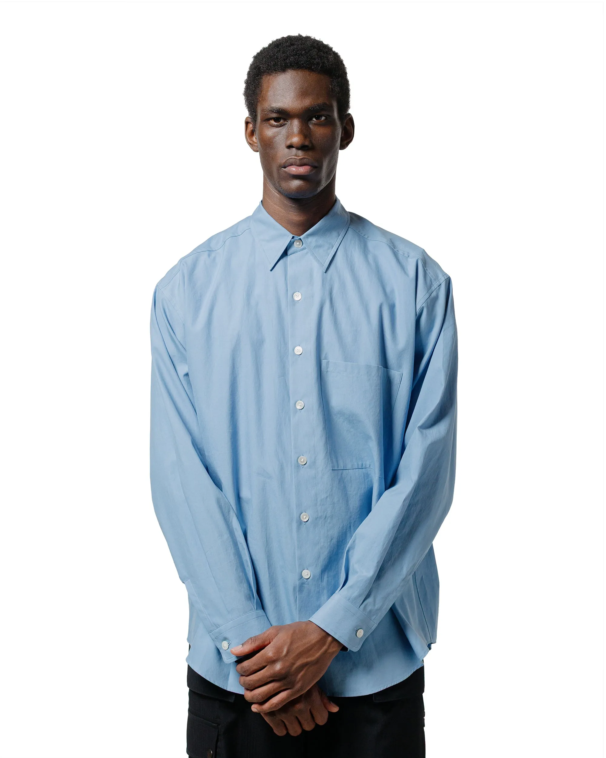 Denim Blend Versatile Design Auralee Washed Finx Twill Big Shirt Blue