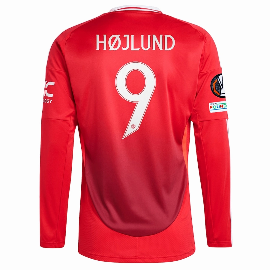 adidas Manchester United Rasmus H?jlund Long Sleeve Home Jersey w/ Europa League Patches 24/25 (Red) Bonded Stitch Details Dynamic Comfort