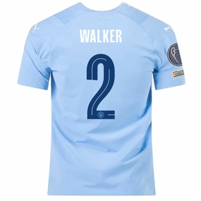 Vapor Transfer Fabric Thermal Regulation System Puma Manchester City Authentic Kyle Walker Home Jersey w/ Champions League   Club World Cup Patches 23/24 (Team Light Blue/Puma White)