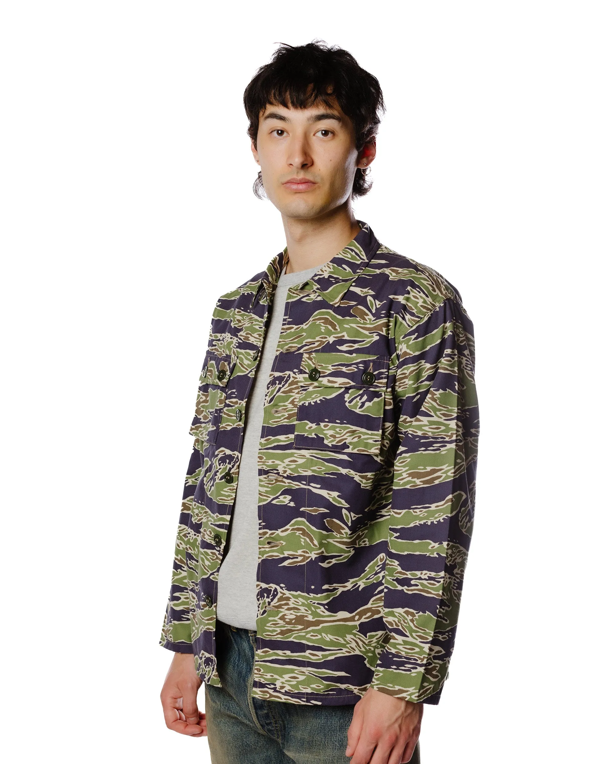 Customizable Design Moisture Management Tech The Real McCoy's MS23002 Tiger Camouflage Shirt / Late War Green