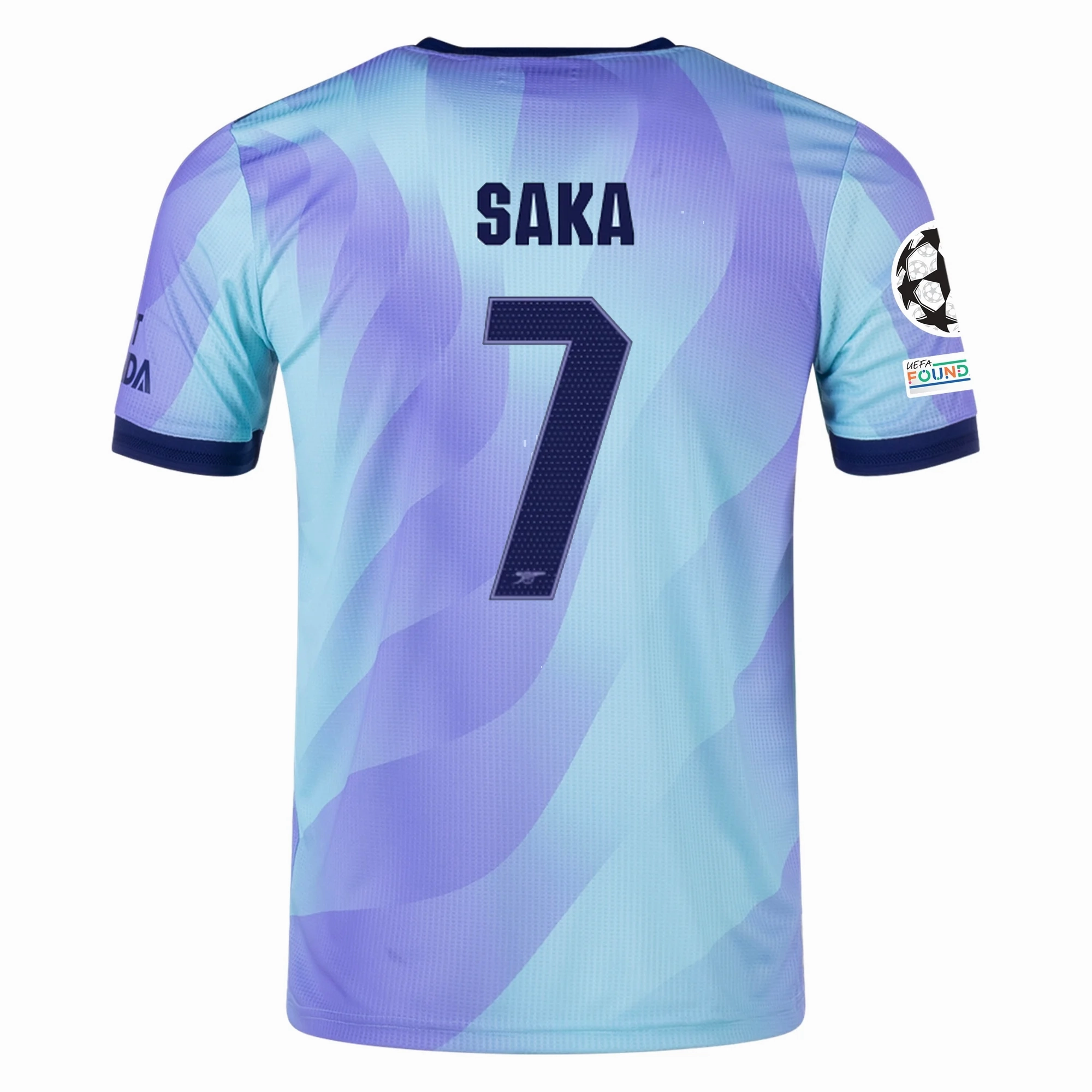 Core Fit adidas Arsenal Authentic Bukayo Saka Third Jersey w/ Champions League Patches 24/25 (Clear Aqua/Light Flash Purple)