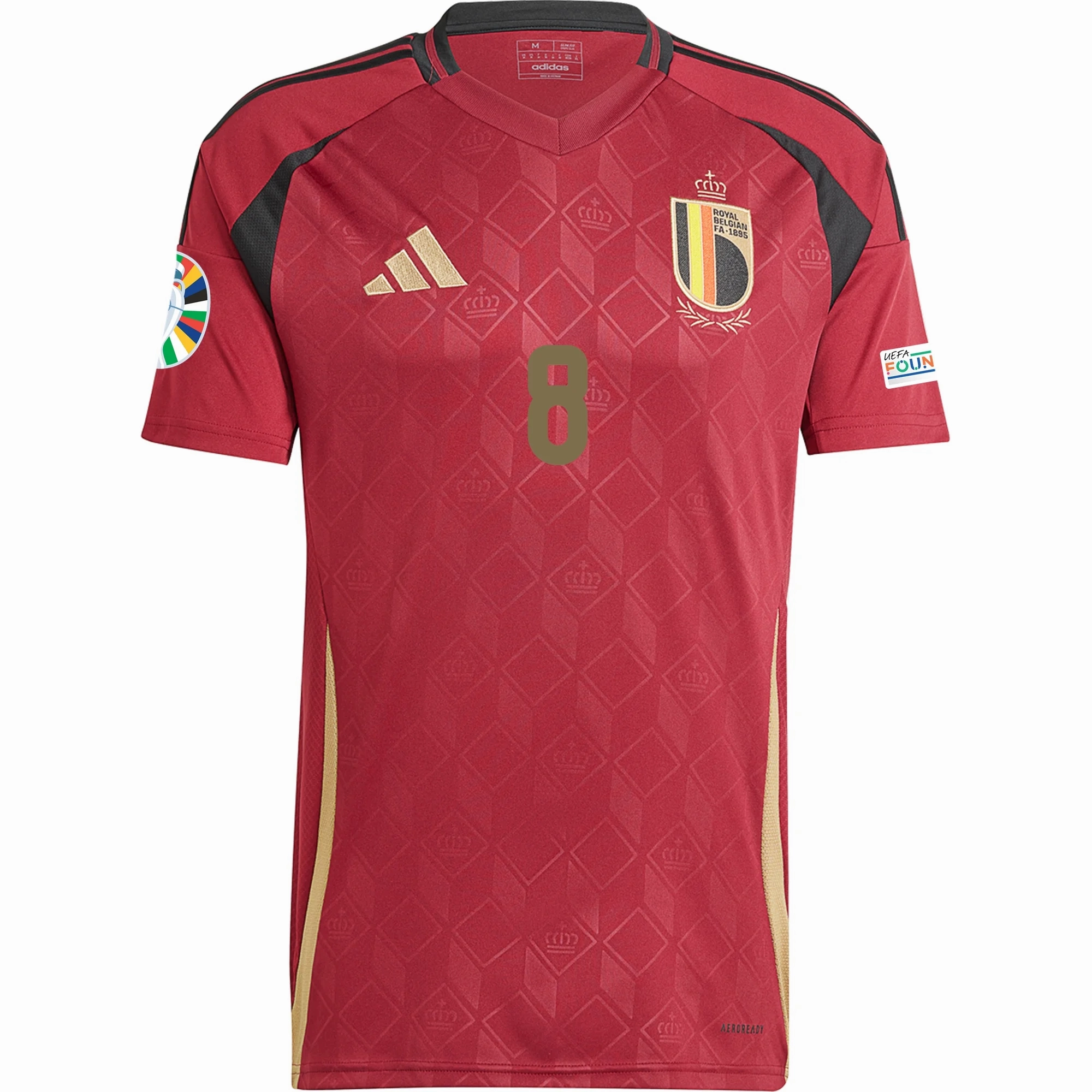 adidas Belgium Youri Tielemans Home Jersey w/ Euro 2024 Patches 24/25 (Burgundy) Action Wear