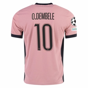 Yarn Dye Pattern Non Restrictive Movement Nike Paris Saint-Germain Authentic Ousmane Demb??l?? Third Jersey w/ Champions League Patches 24/25 (Rust Pink/Black)
