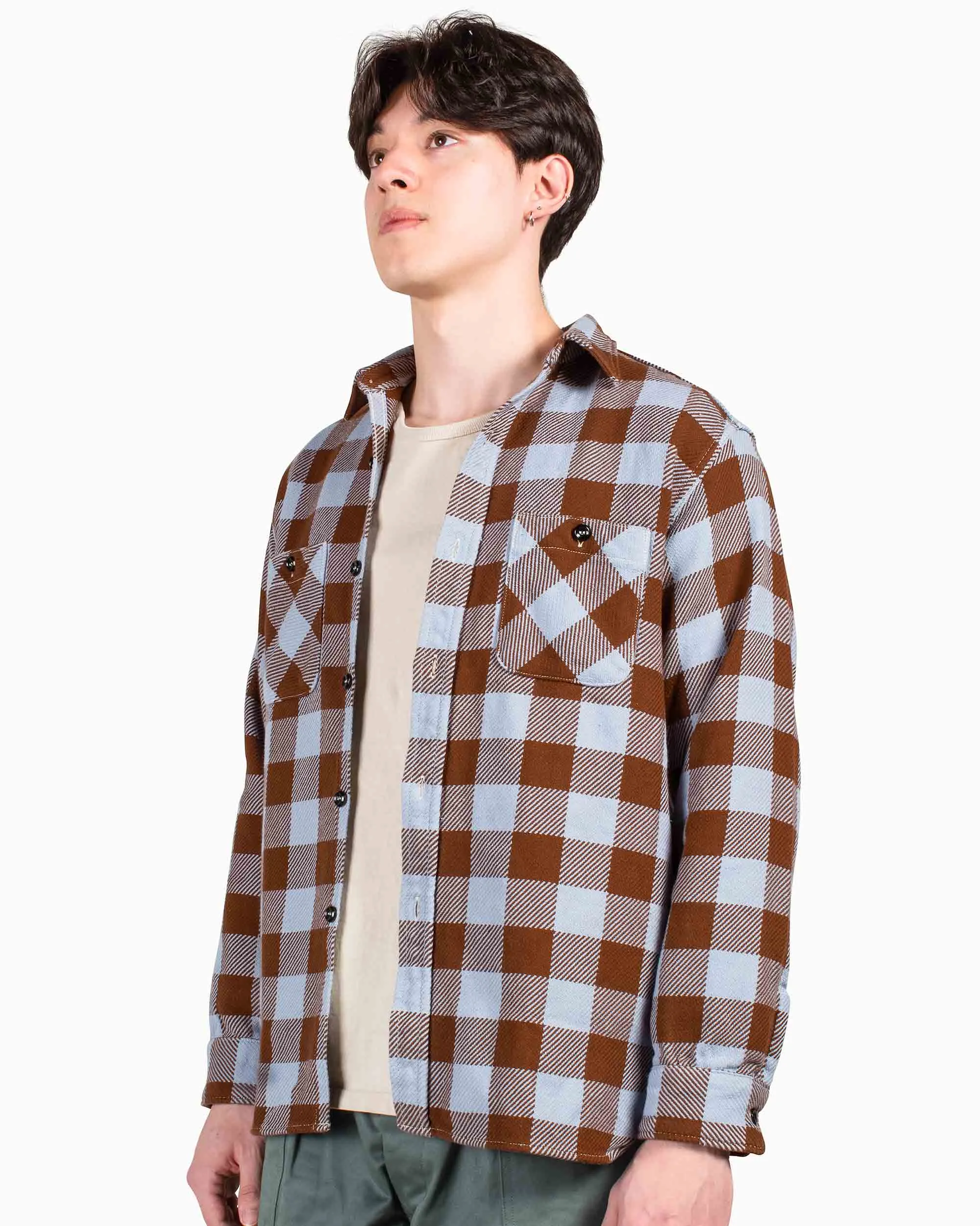 Comfortable Wear Earthy Palette The Real McCoy's MS22104 8HU Buffalo Check Flannel Shirt Saxe/Brown