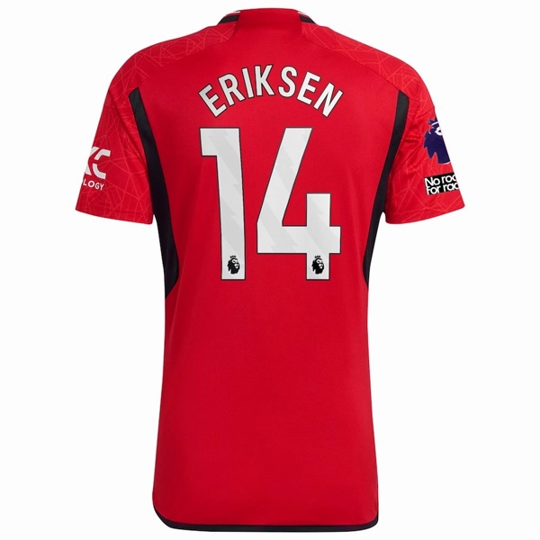 adidas Manchester United Christian Eriksen Home Jersey 23/24 w/ EPL   No Room For Racism Patches (Team College Red) Eco Conscious Dye Process Ribbed collar