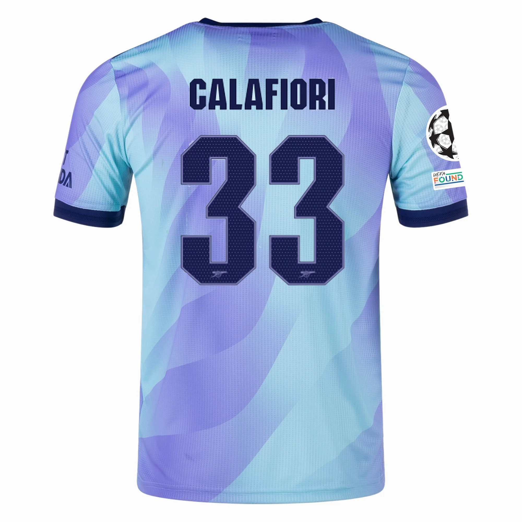 adidas Arsenal Authentic Riccardo Calafiori Third Jersey w/ Champions League Patches 24/25 (Clear Aqua/Light Flash Purple) Total Ease Daily Active