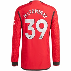 Raglan Sleeve Cut adidas Manchester United Authentic Scott McTominay Long Sleeve Home Jersey w/ EPL   No Room For Racism Patches 23/24 (Team College Red)