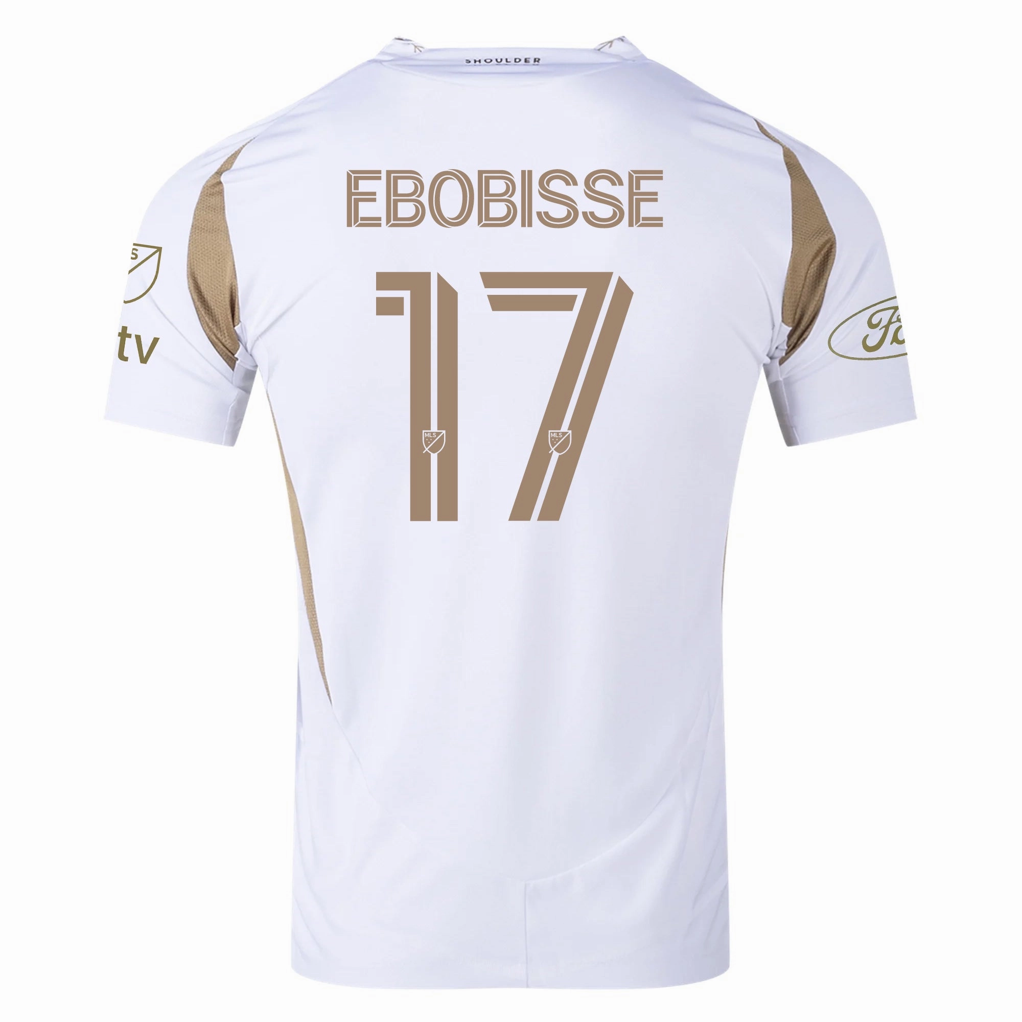 Airflow Channel Design Sun Protection Fabric adidas Jeremy Ebobisse LAFC Authentic Away Jersey w/ MLS   Apple   Ford Logo 25/26 (White/Gold)