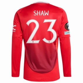 adidas Manchester United Luke Shaw Long Sleeve Home Jersey w/ Europa League Patches 24/25 (Red) Training Apparel Responsive Gear