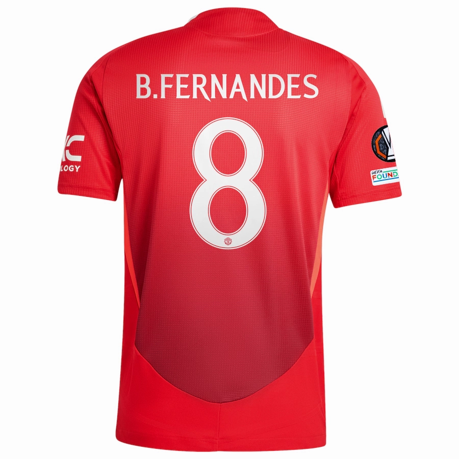adidas Manchester United Authentic Bruno Fernandes Home Jersey w/ Europa League Patches 24/25 (MUFC Red/Bright Red) Breathable Mesh Panels Cooling Core Technology