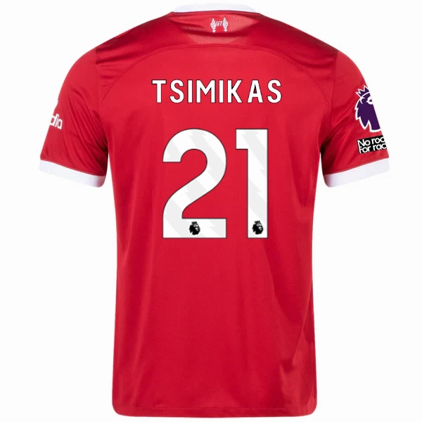 Fade Resistant Dye Nike Liverpool Tsmikas Home Jersey w/ EPL   No Room For Racism Patches 23/24 (Red/White)
