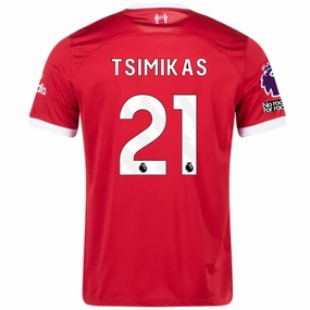 Fade Resistant Dye Nike Liverpool Tsmikas Home Jersey w/ EPL   No Room For Racism Patches 23/24 (Red/White)